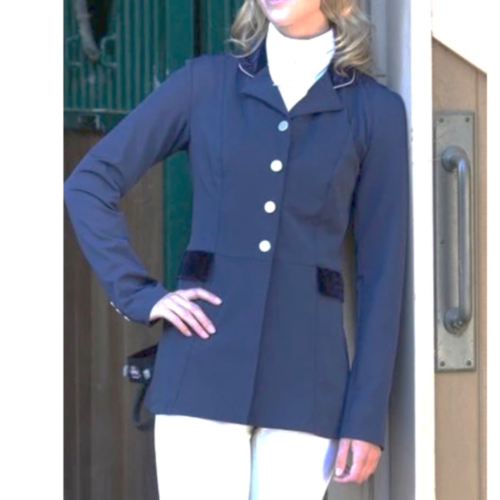 Arista Navy Blue Equestrian Show Jacket Velvet Trim Size M